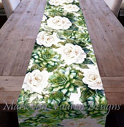 White rose and succulent table runner