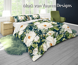 White and green on navy blue Duvet cover set